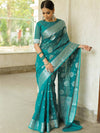 Banarasee Faux Georgette Saree With Silver Zari Buta & Border-Ocean Blue