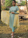 Banarasee Brocade Salwar Kameez Fabric With Embroidered Dupatta-Blue & Yellow