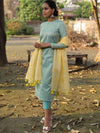 Banarasee Brocade Salwar Kameez Fabric With Embroidered Dupatta-Blue & Yellow