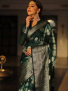Banarasee Handwoven Soft Semi Silk Saree With Shibori Design-Green & White