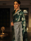 Banarasee Handwoven Soft Semi Silk Saree With Shibori Design-Green & White