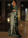 Banarasee Handwoven Soft Semi Silk Saree With Shibori Design-Green & White
