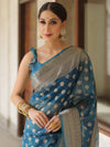 Banarasee Organza Mix Saree With Zari Buti Design & Border-Cobalt Blue
