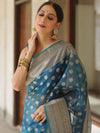 Banarasee Organza Mix Saree With Zari Buti Design & Border-Cobalt Blue