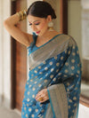 Banarasee Organza Mix Saree With Zari Buti Design & Border-Cobalt Blue