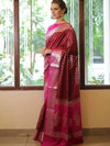 Banarasee Semi-Chiffon Saree With Silver Zari Design-Maroon & Pink