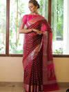 Banarasee Semi-Chiffon Saree With Silver Zari Design-Maroon & Pink