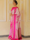 Banarasee Handwoven Soft Semi Silk Saree With Shibori Design-Pink & White