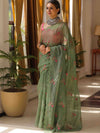 Banarasee Pure Kota Doria Saree With Embroidery Work-Green