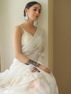 Banarasee Handwoven Organza Floral Embroidery Saree-White