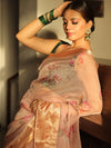 Banarasee Organza Mix Saree With Digital Floral Print-Peach