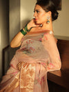 Banarasee Organza Mix Saree With Digital Floral Print-Peach