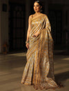 Banarasee Linen Cotton Digital Print Zari Border Saree-Beige