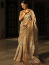 Banarasee Linen Cotton Digital Print Zari Border Saree-Beige