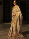 Banarasee Linen Cotton Digital Print Zari Border Saree-Beige