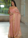 Banarasee Linen Tissue Sona Rupa Stripes Zari Work Saree-Pink