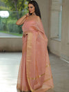 Banarasee Linen Tissue Sona Rupa Stripes Zari Work Saree-Pink