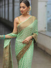 Banarasee Chiffon Floral Zari Buti & Border Saree-Green