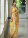 Banarasee Pure Organza Silk Saree With Floral Resham Embroidery-Yellow