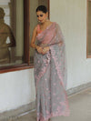 Banarasee Pure Organza Silk Saree With Floral Resham Embroidery-Grey