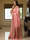 Banarasee Handloom Chanderi Antique Zari Design Saree-Peach