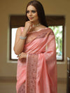 Banarasee Handloom Chanderi Antique Zari Design Saree-Peach