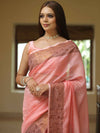 Banarasee Handloom Chanderi Antique Zari Design Saree-Peach
