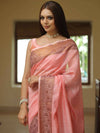 Banarasee Handloom Chanderi Antique Zari Design Saree-Peach
