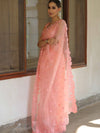 Banarasee Pure Organza Silk Saree With Floral Resham Embroidery-Peach