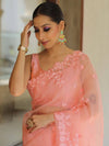 Banarasee Pure Organza Silk Saree With Floral Resham Embroidery-Peach