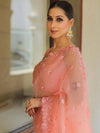 Banarasee Pure Organza Silk Saree With Floral Resham Embroidery-Peach