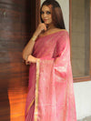 Banarasee Pure Linen By Tissue Metallic Shine Saree With Brocade Blouse-Pink