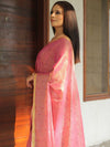 Banarasee Pure Linen By Tissue Metallic Shine Saree With Brocade Blouse-Pink