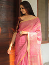 Banarasee Pure Linen By Tissue Metallic Shine Saree With Brocade Blouse-Pink