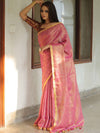Banarasee Pure Linen By Tissue Metallic Shine Saree With Brocade Blouse-Pink