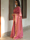 Banarasee Pure Linen By Tissue Metallic Shine Saree With Brocade Blouse-Pink