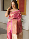 Banarasee Pure Linen By Tissue Metallic Shine Saree With Brocade Blouse-Pink