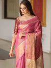 Banarasee Pure Linen By Tissue Metallic Shine Saree With Brocade Blouse-Pink
