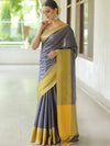 Banarasee Handwoven Semi Silk Saree With Stripes Design & Solid Border-Blue & Green