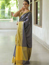 Banarasee Handwoven Semi Silk Saree With Stripes Design & Solid Border-Blue & Green