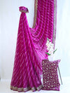 Banarasee Georgette Embroidered Lehariya Print Saree-Purple