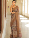 Banarasee Handloom Chanderi Digital Print Saree With Antique Zari Design-Brown