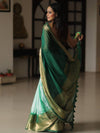 Banarasee Handwoven Semi Silk Saree With Shibori Work-Green & White