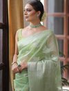 Banarasee Organza Mix Saree With Silver Zari-Green