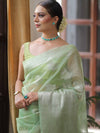 Banarasee Organza Mix Saree With Silver Zari-Green