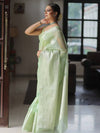 Banarasee Organza Mix Saree With Silver Zari-Green