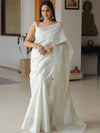 Banarasee Cotton Silk Floral Silver Zari Work Saree-White