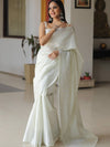 Banarasee Cotton Silk Floral Silver Zari Work Saree-White