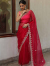 Banarasee Organza Silk Scallop Border Saree-Pink