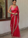Banarasee Organza Silk Scallop Border Saree-Pink